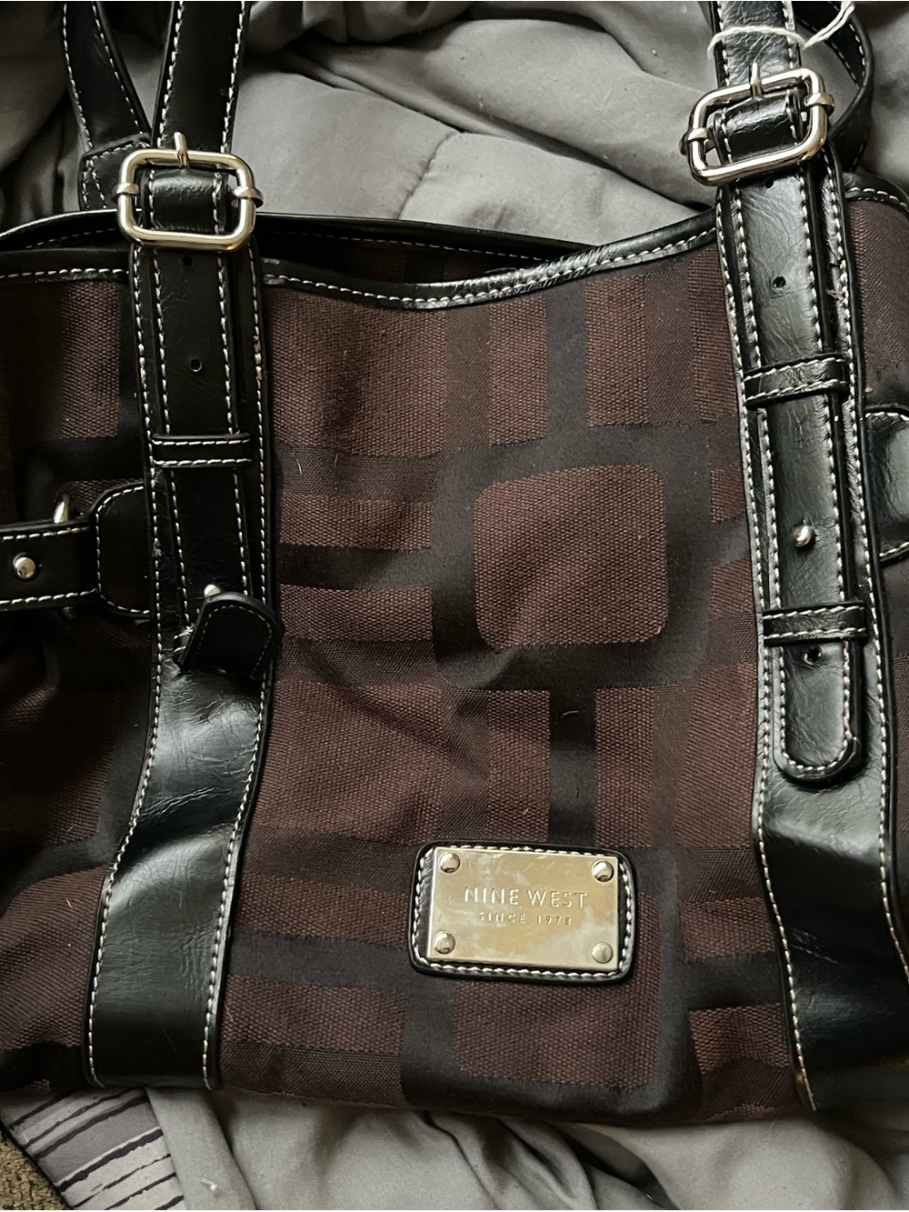 Nine West Brown and Black Satchel Tote